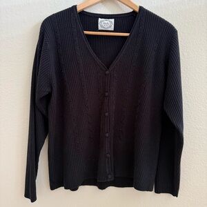 Vintage Stitches in Time Black V Neck Cardigan Size L